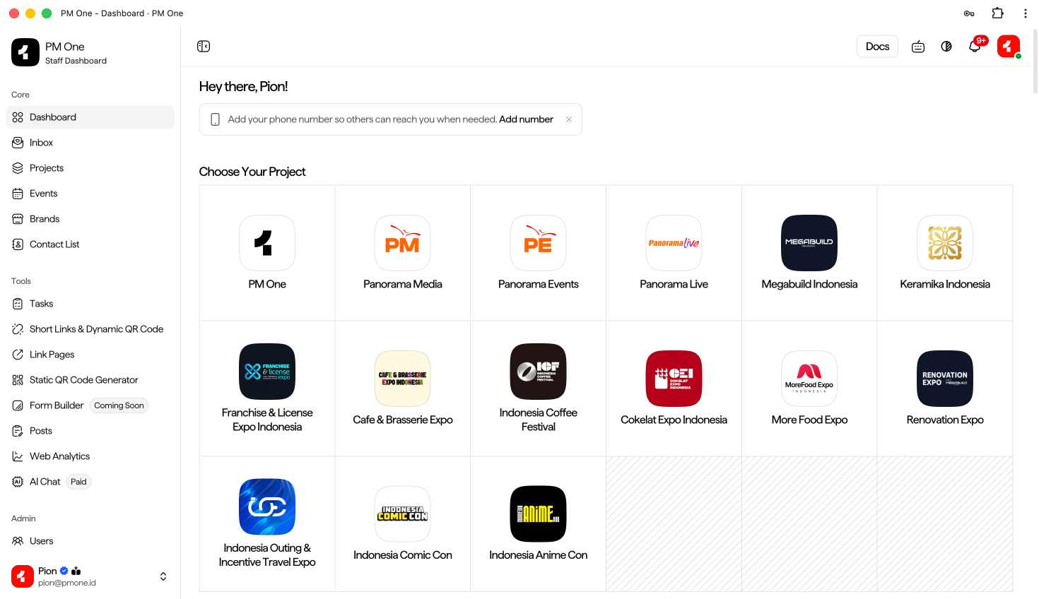 PM One Dashboard Screenshot 1